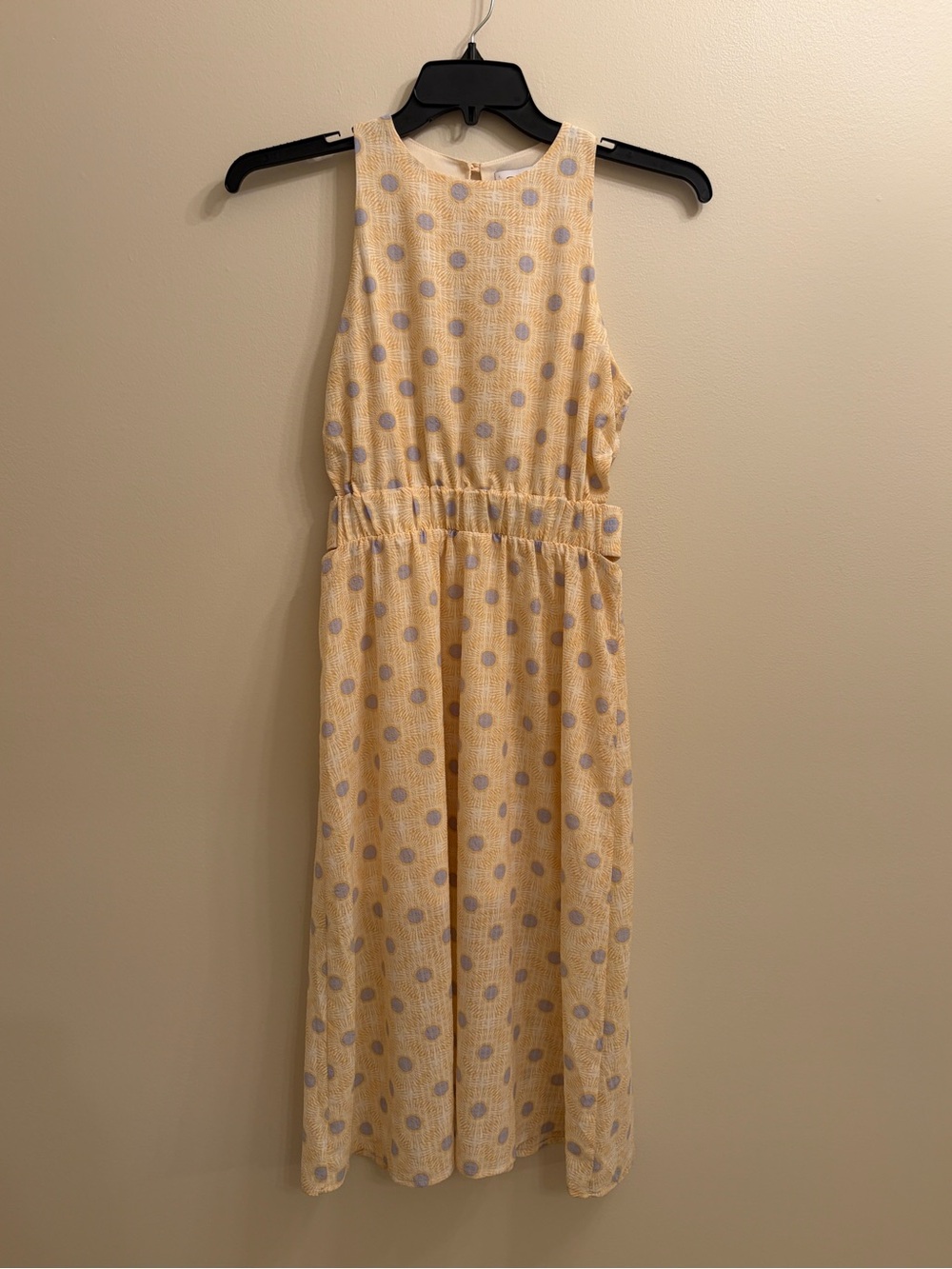 Gilli Yellow Sunburst Dress with Lavender Dots